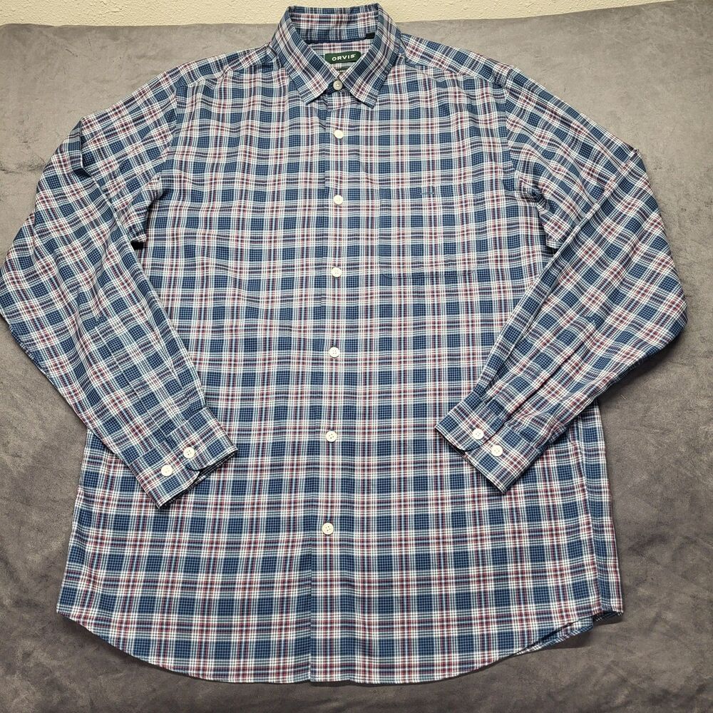 Mens Orvis Classic Fit Button Down Shirt LG Tall Plaid Long Sleeve Plaid